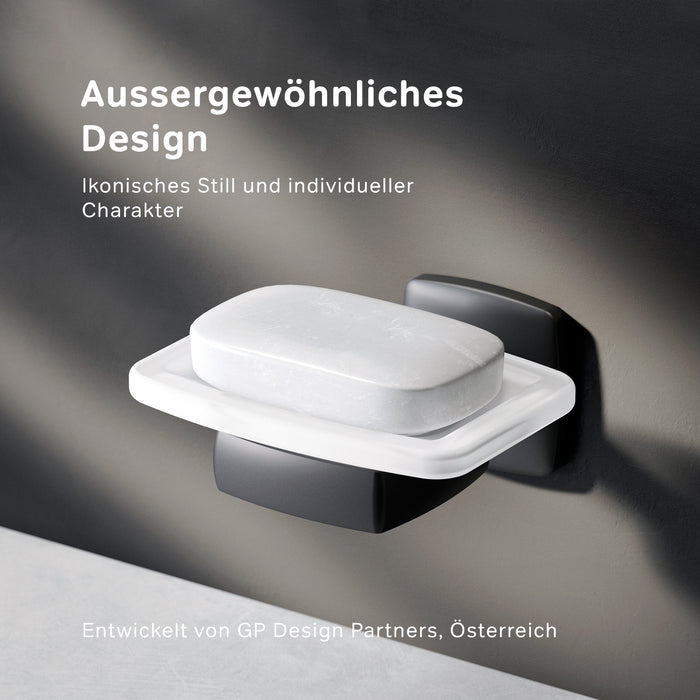 AGA34222 Seifenschale aus Glas mit Wandhalterung Gem Seifenhalter, Schwarz ampm-store.de