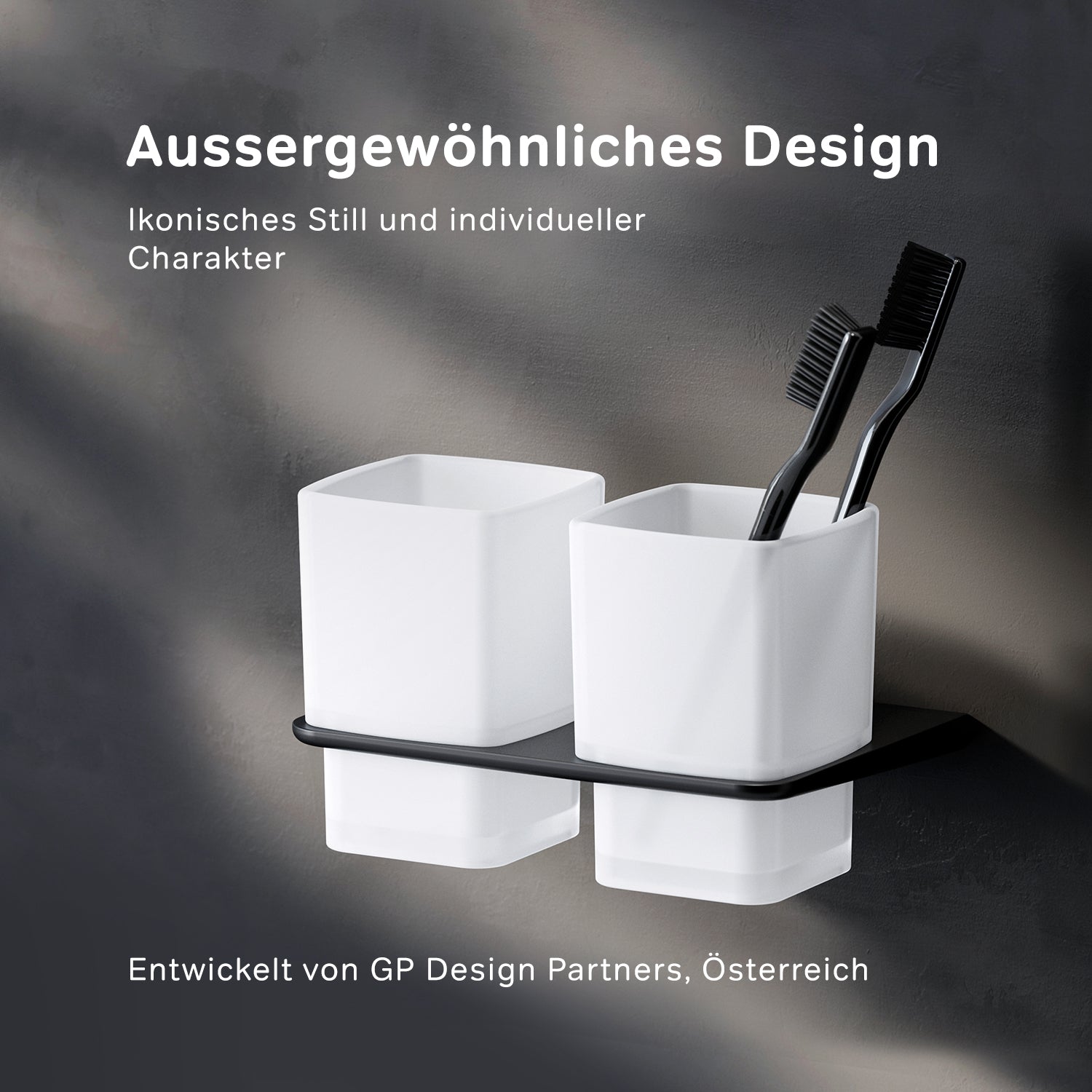 AIB343422 Zahnbürstenhalter Inspire V2.0 Doppelglasbecher mit Wandhalterung, Schwarz ampm-store.de