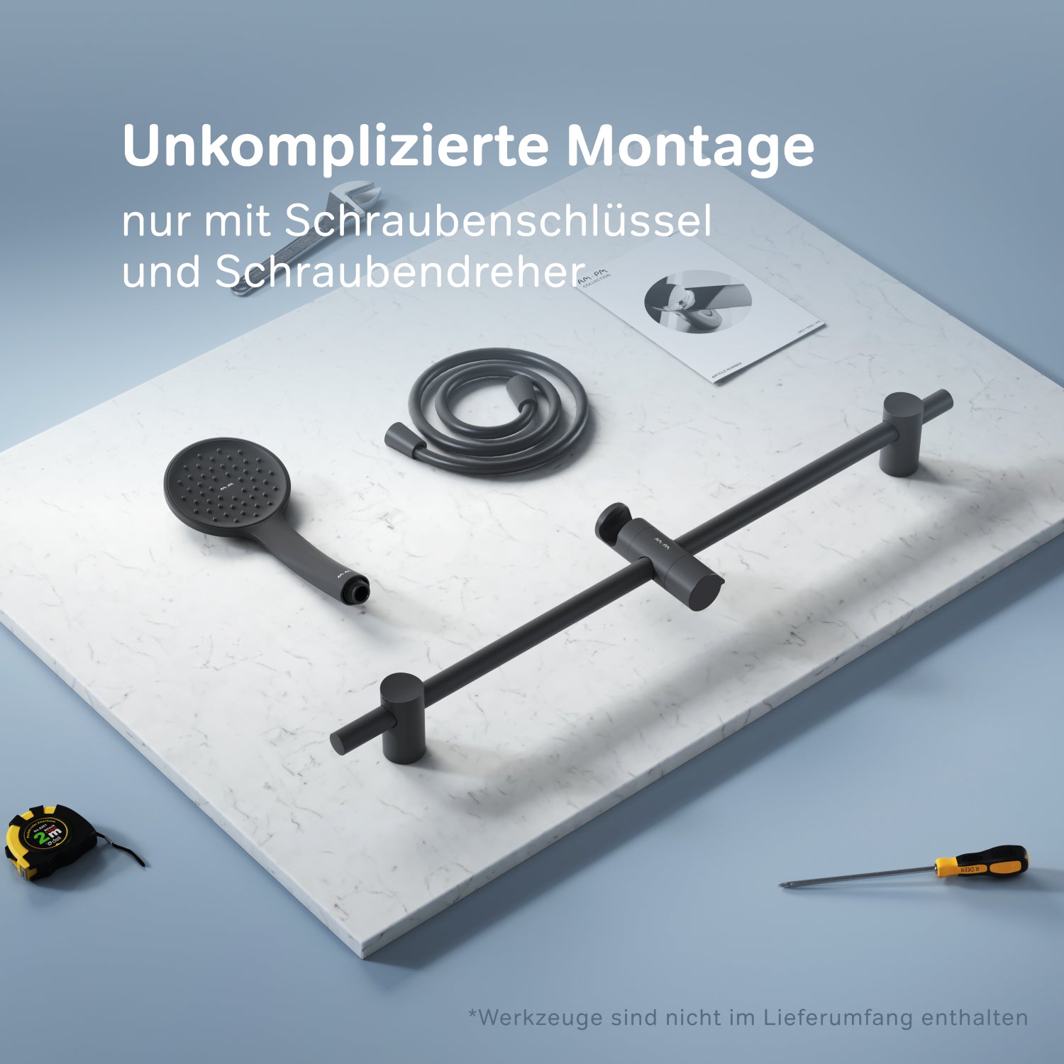 F01TA022 Duschset Hit Brausegarnitur Stangenbrause-Set, Schwarz ampm-store.de
