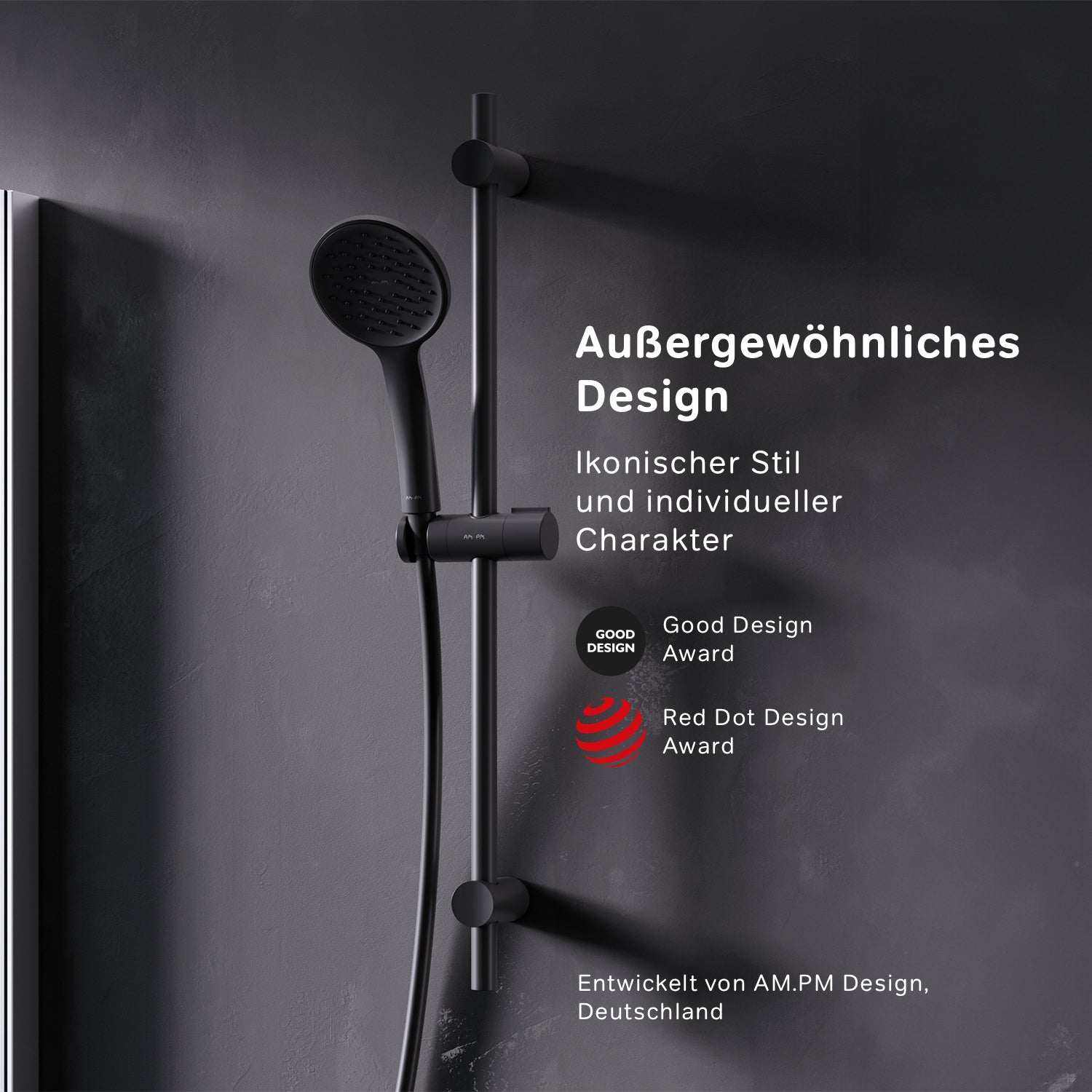 F01TA022 Duschset Hit Brausegarnitur Stangenbrause-Set, Schwarz ampm-store.de