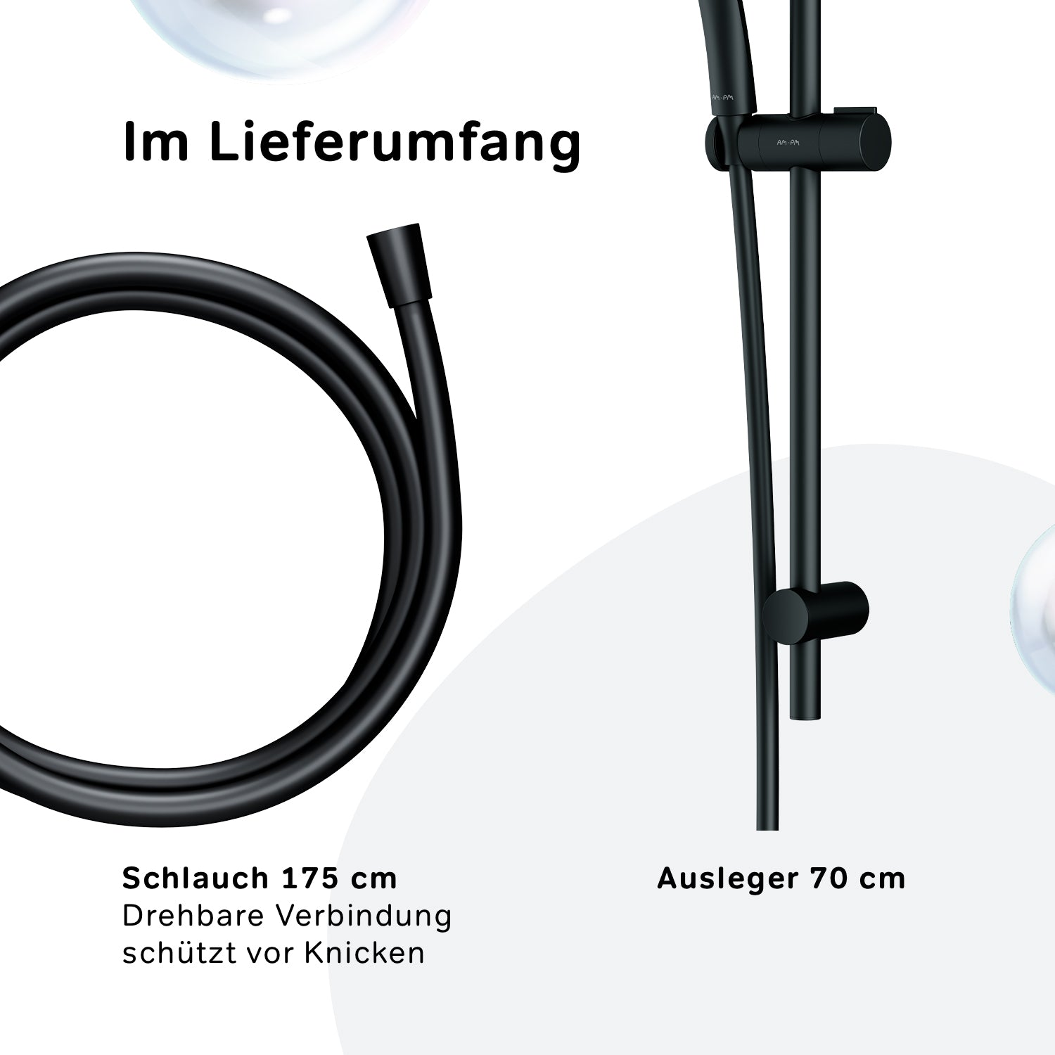 F01TA022 Duschset Hit Brausegarnitur Stangenbrause-Set, Schwarz ampm-store.de