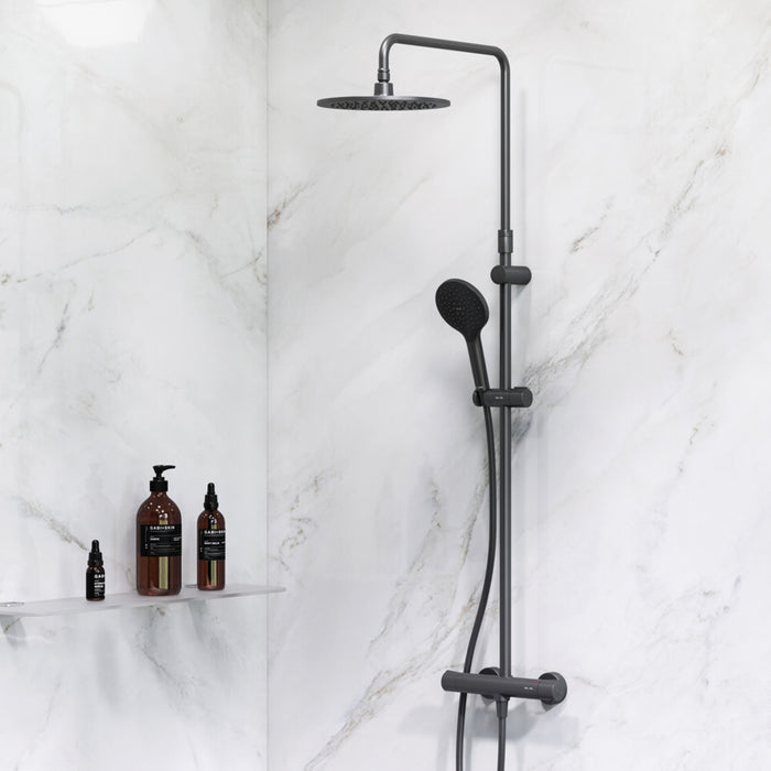 F07LA422 Duschsystem mit Thermostat Duscharmatur Like Regendusche set Duschsäule, Schwarz ampm-store.de