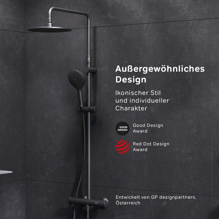 F07LA422 Duschsystem mit Thermostat Duscharmatur Like Regendusche set Duschsäule, Schwarz ampm-store.de