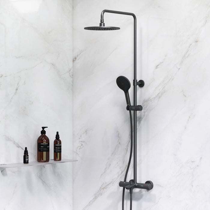 F07LA522 Duschsystem mit Thermostat Armatur und Wanneneinlauf Like Regendusche set Duschsäule, Schwarz ampm-store.de