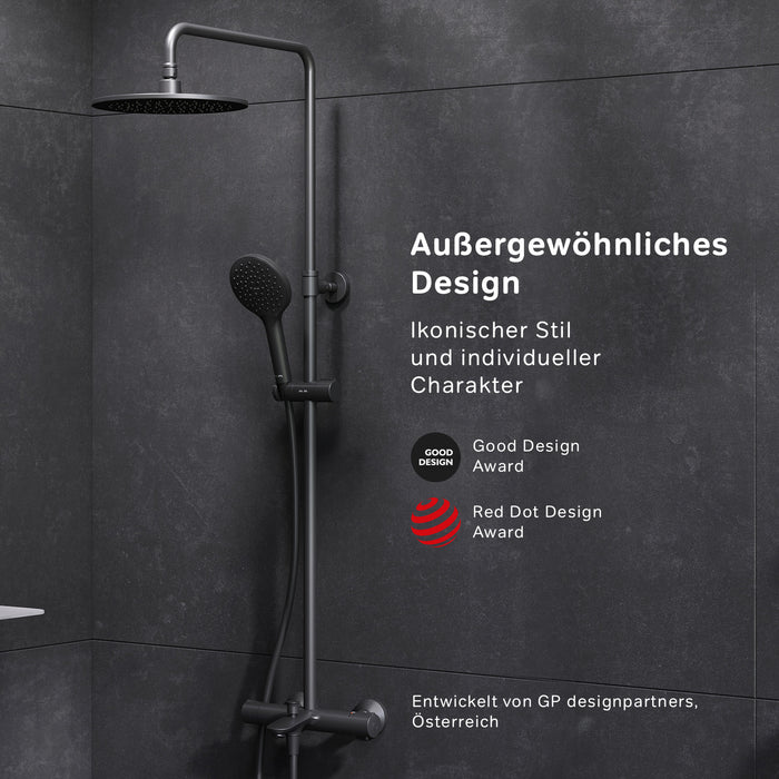 F07LA522 Duschsystem mit Thermostat Armatur und Wanneneinlauf Like Regendusche set Duschsäule, Schwarz ampm-store.de