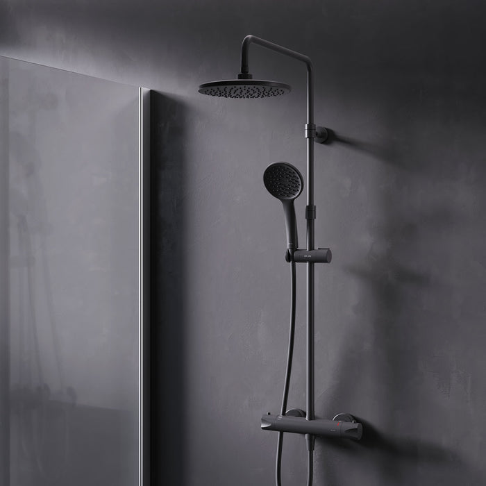 F07TA422 Duschsystem mit Thermostat Duscharmatur Hit Regendusche set Duschsäule, Schwarz ampm-store.de