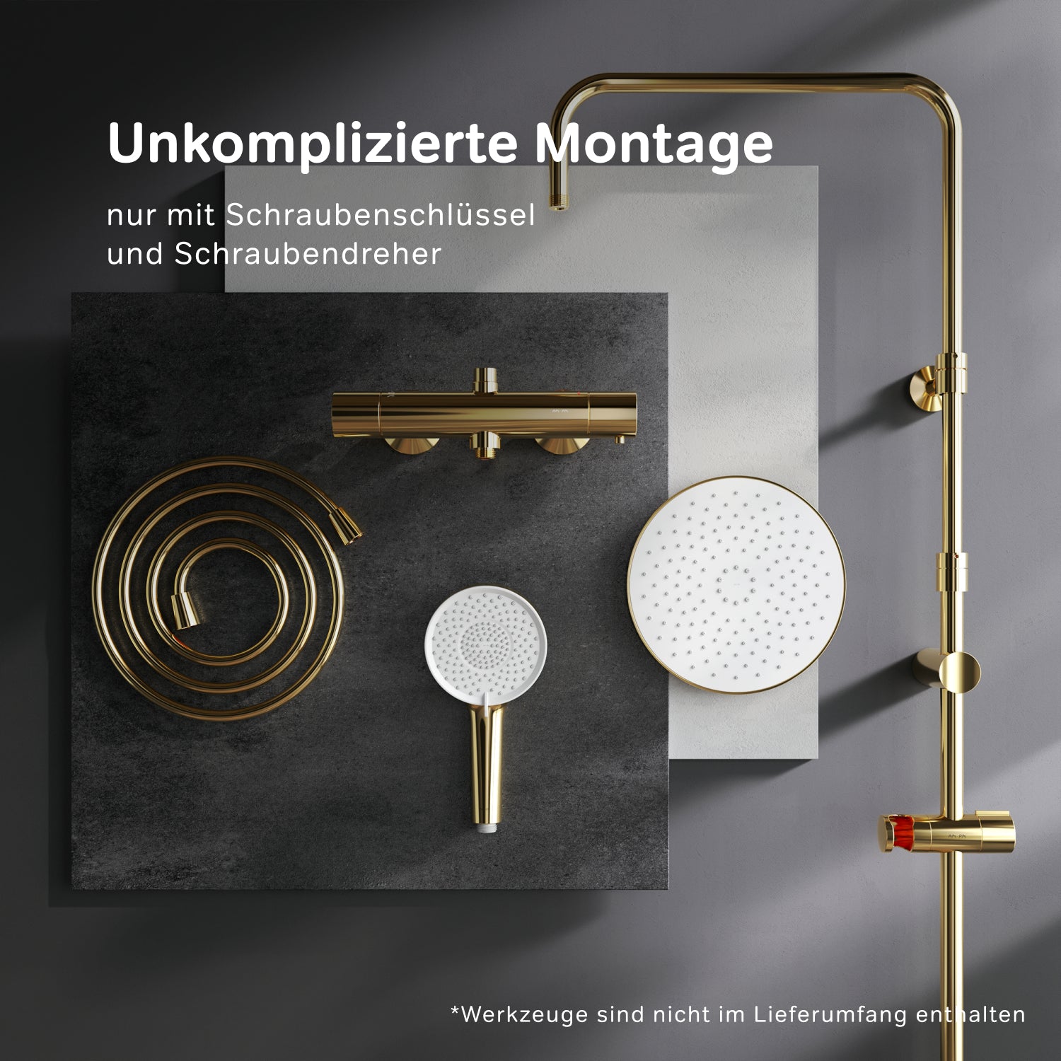 F07XA499 Duschsystem mit Thermostat Duscharmatur X-Joy Regendusche set Duschsäule, Gold