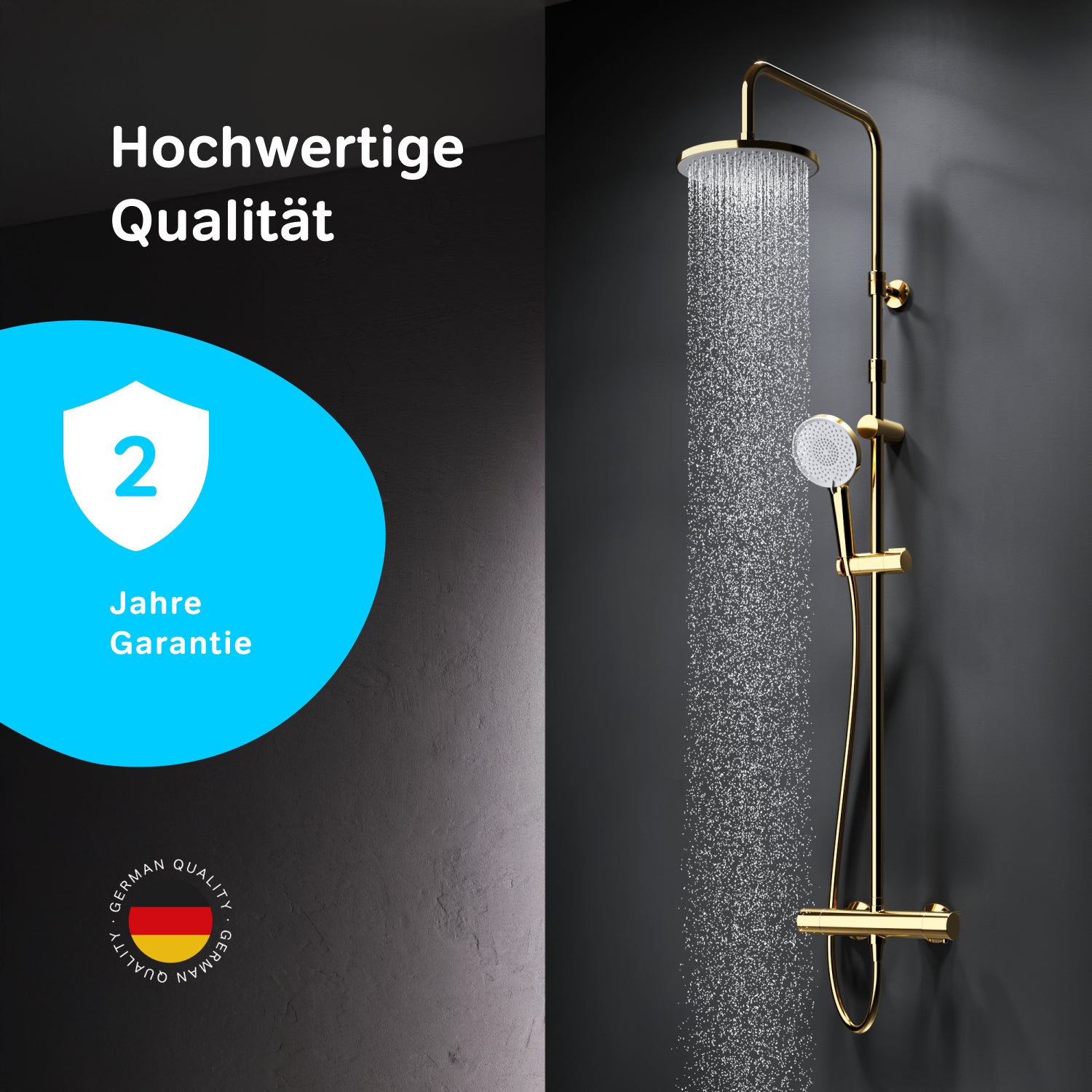 F07XA499 Duschsystem mit Thermostat Duscharmatur X-Joy Regendusche set Duschsäule, Gold