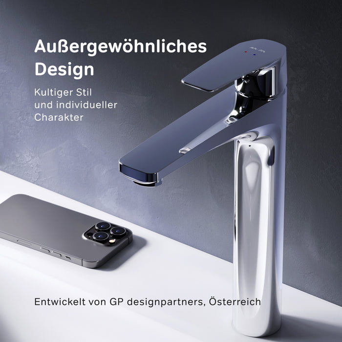 FGA92200 Bad Armatur Gem Waschtischarmatur Hoch mit Klick-Ablaufgarnitur Wasserhahn ampm-store.de
