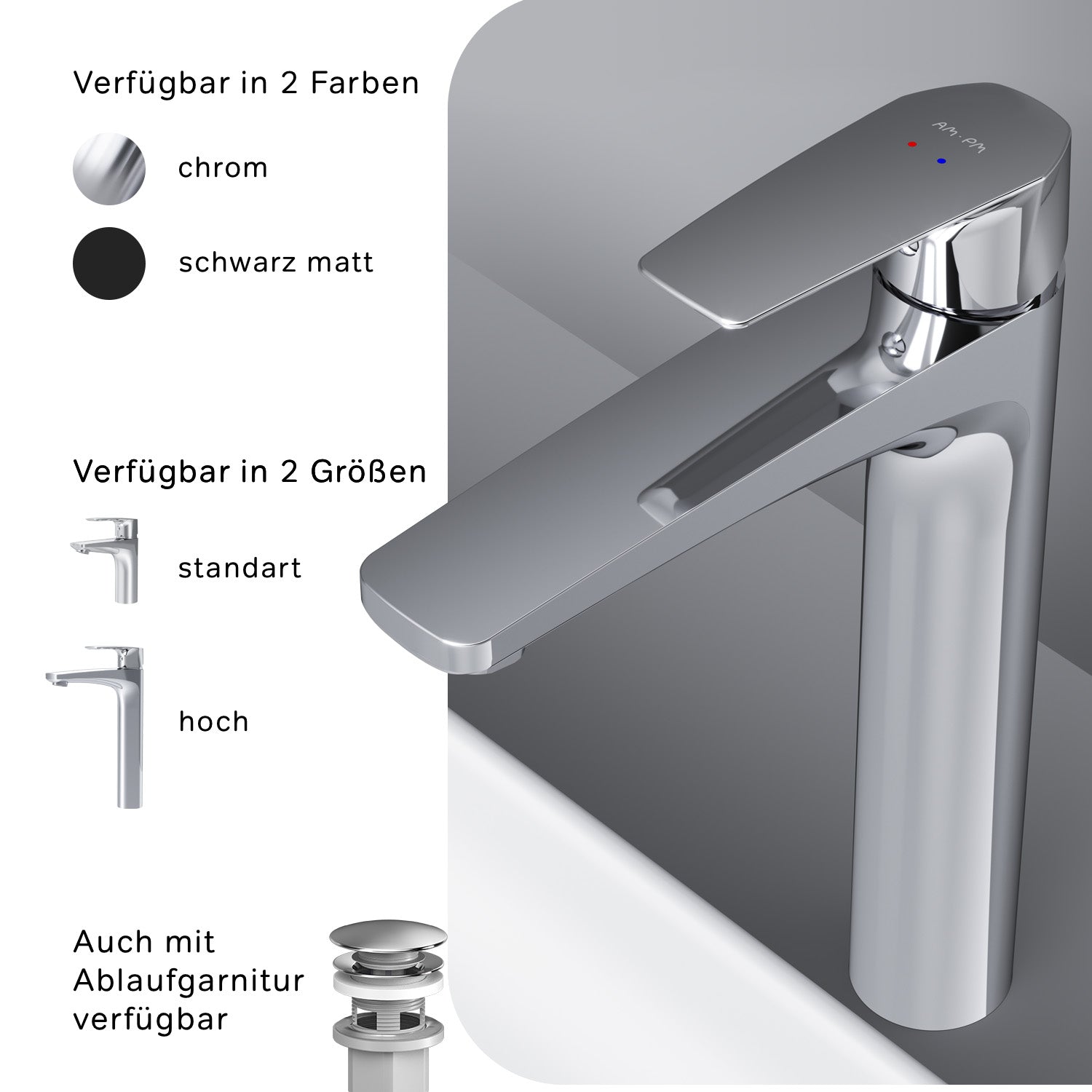 FGA92000 Bad Armatur Gem Waschtischarmatur mit hohem Auslauf Wasserhahn ampm-store.de