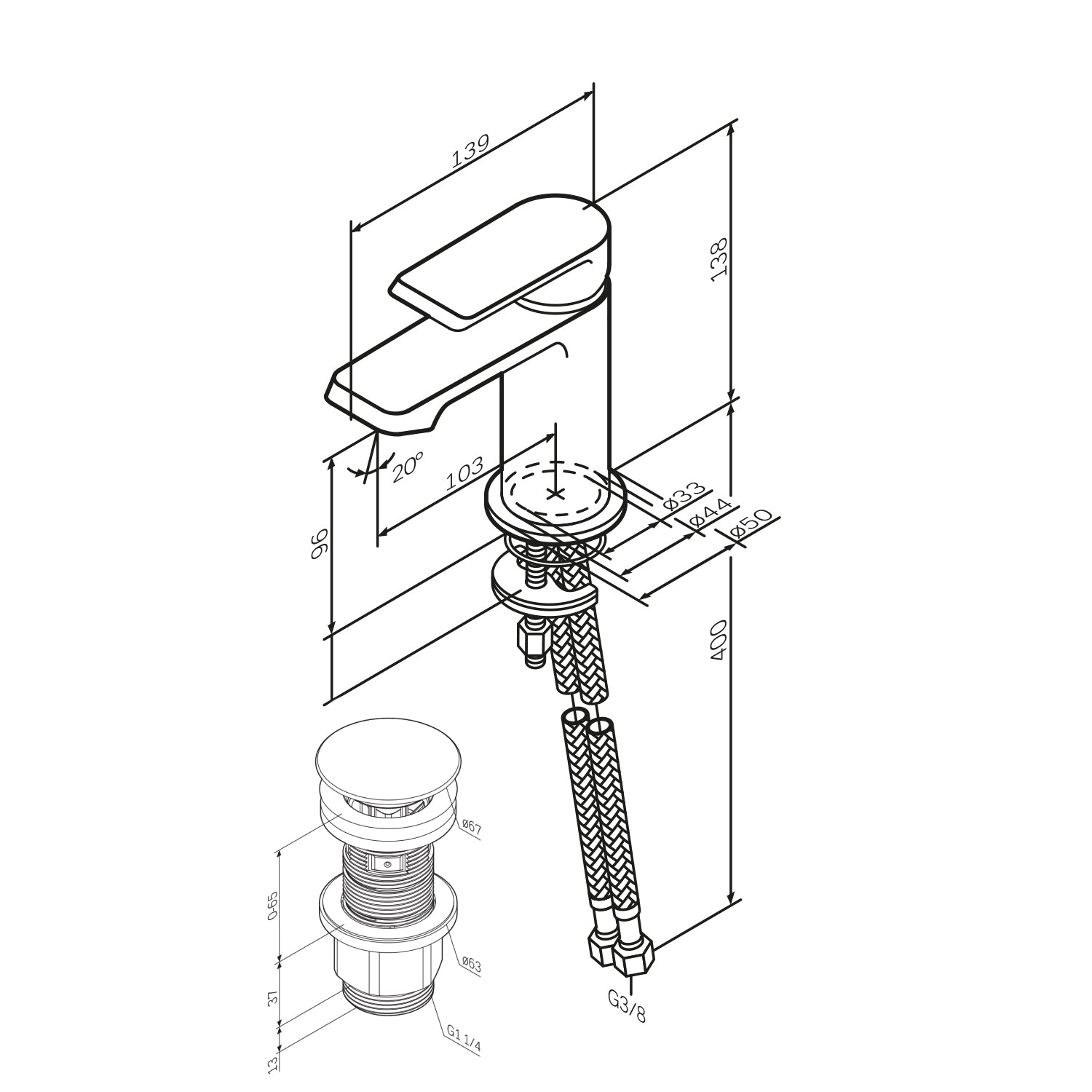 FNA82100 Bad Armatur Flash Waschtischarmatur mit Klick-Ablaufgarnitur Wasserhahn ampm-store.de