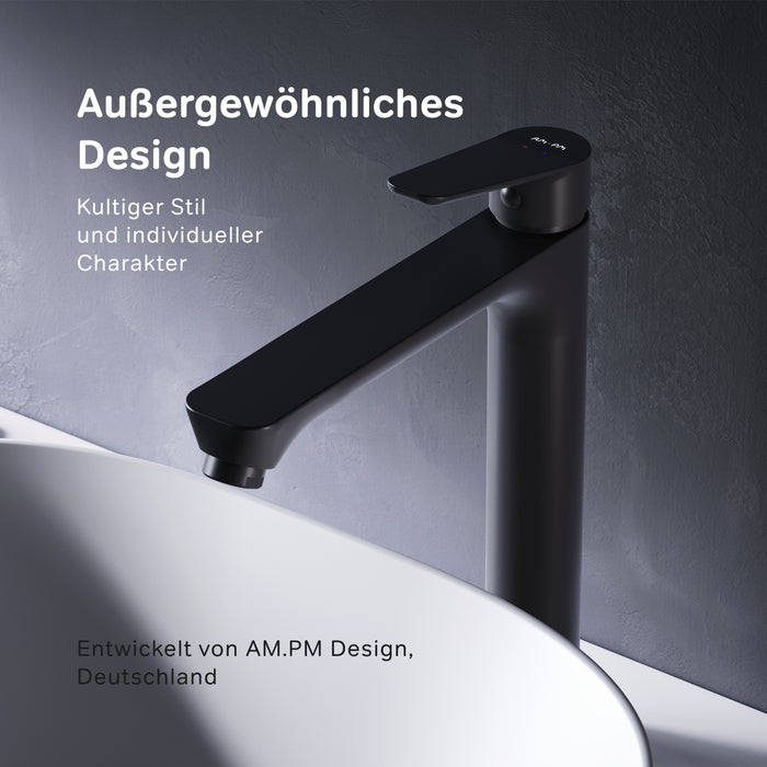 FTA92222 Bad Armatur Hit Waschtischarmatur Hoch mit Klick-Ablaufgarnitur Wasserhahn, Schwarz ampm-store.de