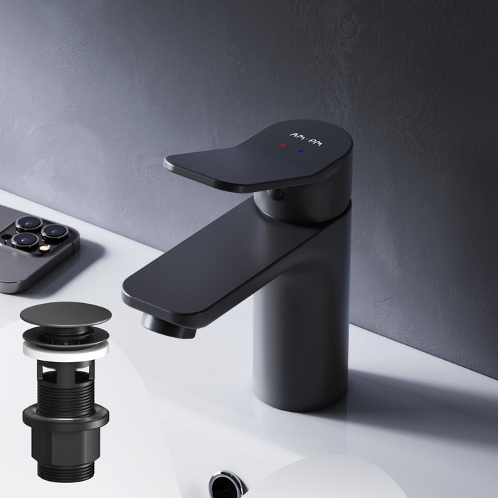 FXA82122 Bad Armatur X-Joy Waschtischarmatur mit Klick-Ablaufgarnitur Wasserhahn, Schwarz ampm-store.de