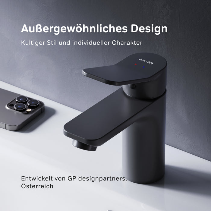 FXA82122 Bad Armatur X-Joy Waschtischarmatur mit Klick-Ablaufgarnitur Wasserhahn, Schwarz ampm-store.de