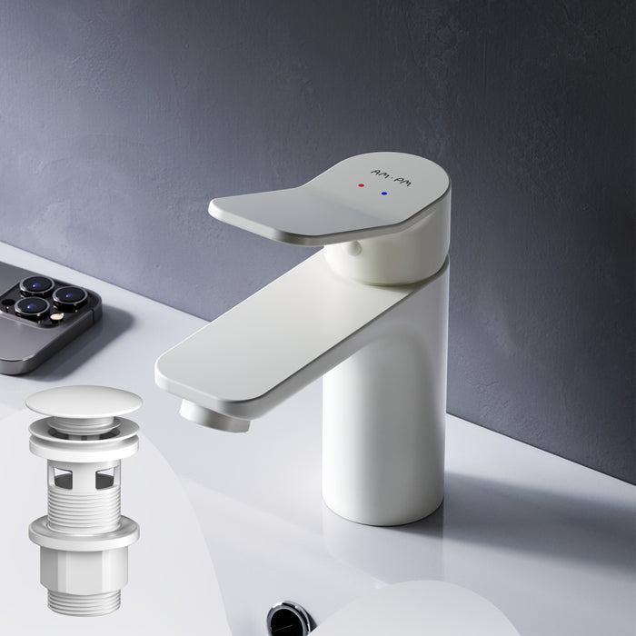 FXA82133 Bad Armatur X-Joy Waschtischarmatur mit Klick-Ablaufgarnitur Wasserhahn, Weiß ampm-store.de