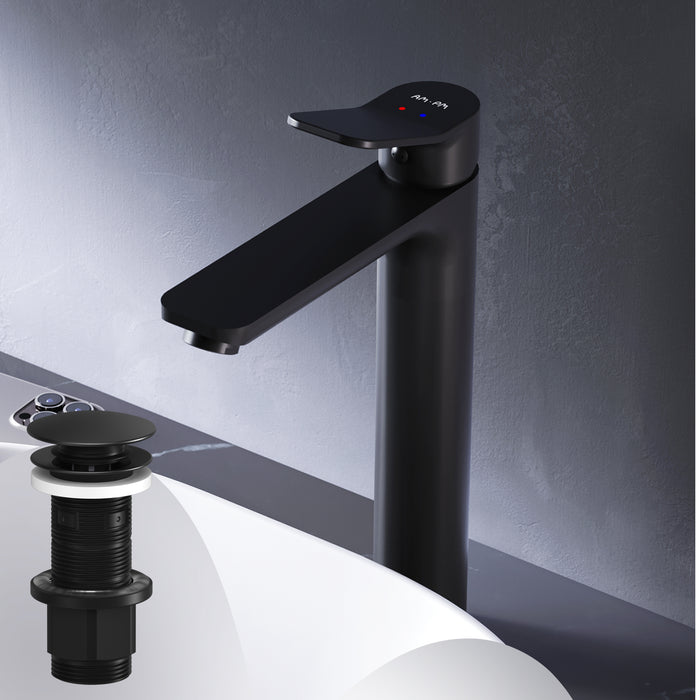 FXA92222 Bad Armatur X-Joy Waschtischarmatur Hoch mit Klick-Ablaufgarnitur Wasserhahn, Schwarz ampm-store.de