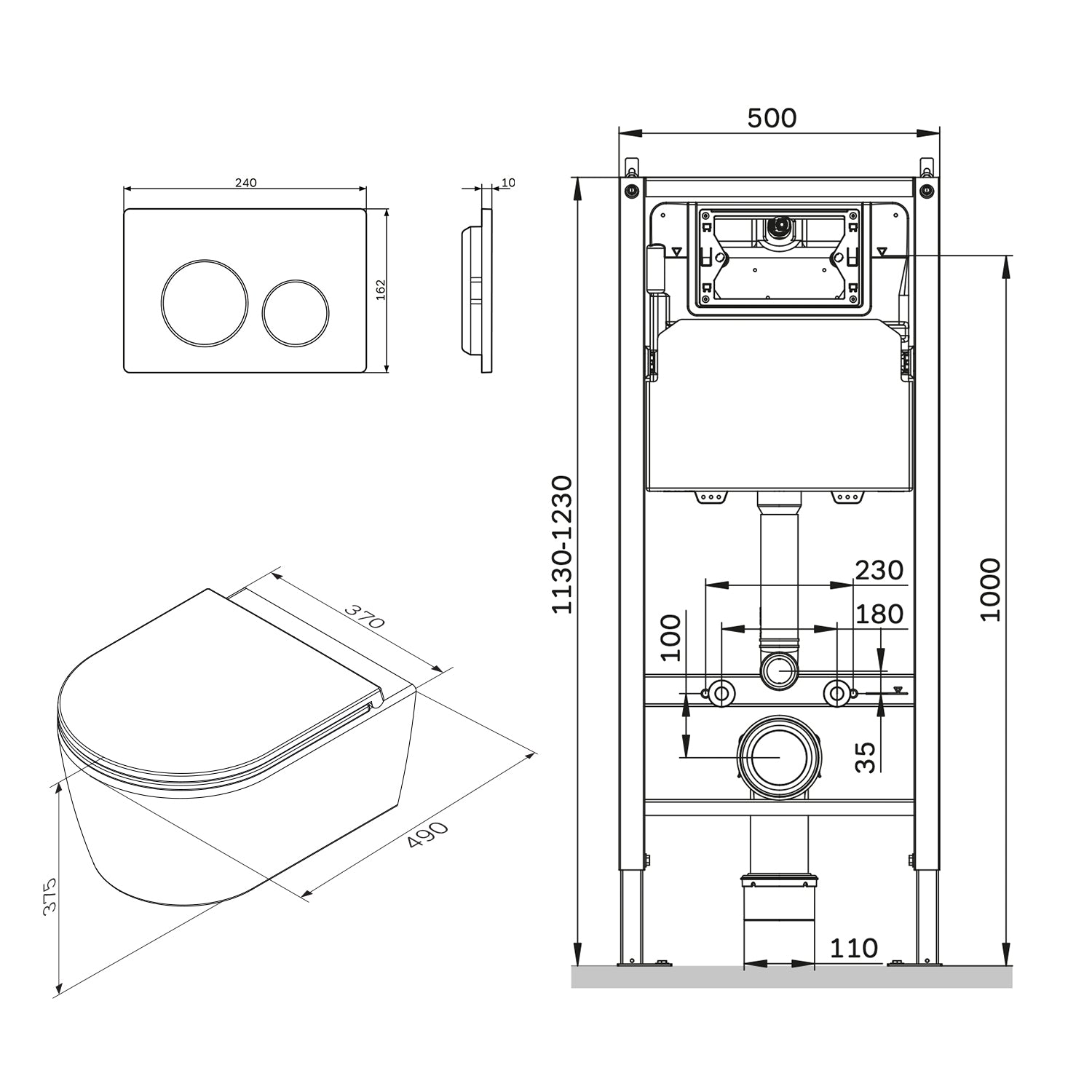 IIS90151.FA1700 Set: Wand-WC + Vorwandelement + Drückerplatte ampm-store.de