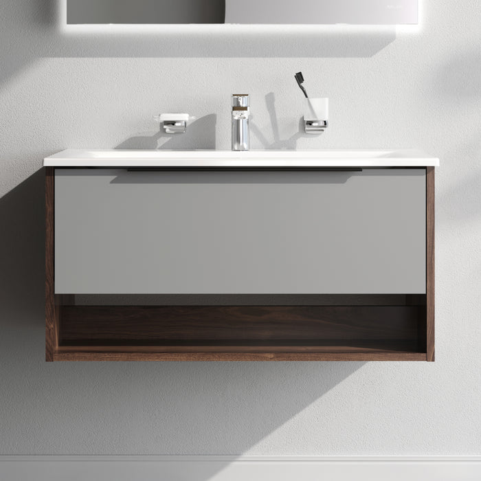 MNA-FHX0801GM-WCC0802WG Waschtischunterschrank mit Becken, 80 cm, 1 Schublade + offene Nische, Graphit matt ampm-store.de