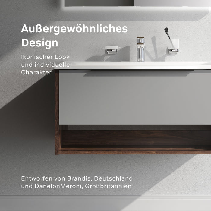 MNA-FHX0801GM-WCC0802WG Waschtischunterschrank mit Becken, 80 cm, 1 Schublade + offene Nische, Graphit matt ampm-store.de