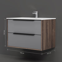 MNA-FHX0802GM-WCC0802WG Waschtischunterschrank mit Becken, 80 cm, 2 Schubladen, Graphit matt ampm-store.de