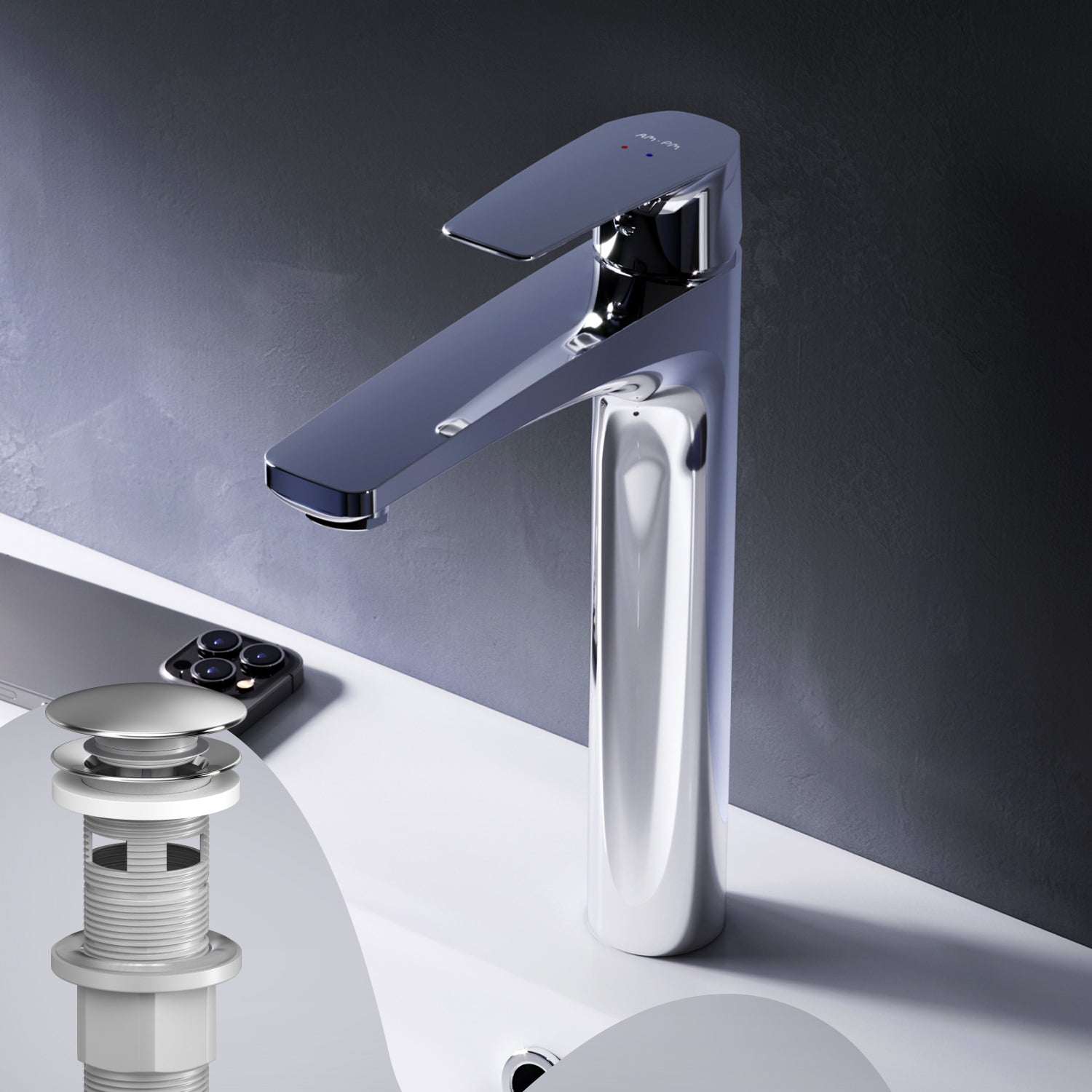 FGA92200 Bad Armatur Gem Waschtischarmatur Hoch mit Klick-Ablaufgarnitur Wasserhahn