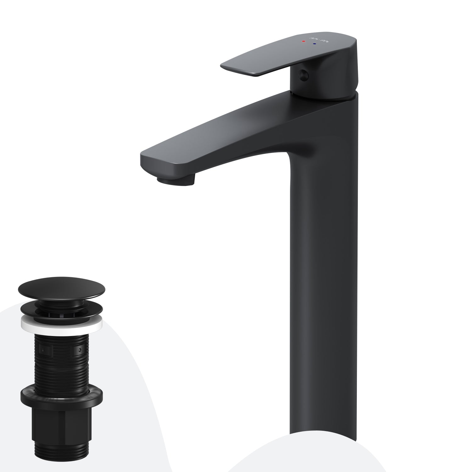 FGA92222 Bad Armatur Gem Waschtischarmatur Hoch mit Klick-Ablaufgarnitur Wasserhahn, Schwarz