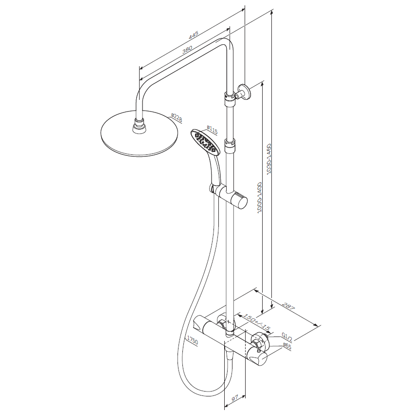 F07TA422 système de douche avec robinetterie thermostatique Hit set de douche à effet pluie colonne de douche, noir
