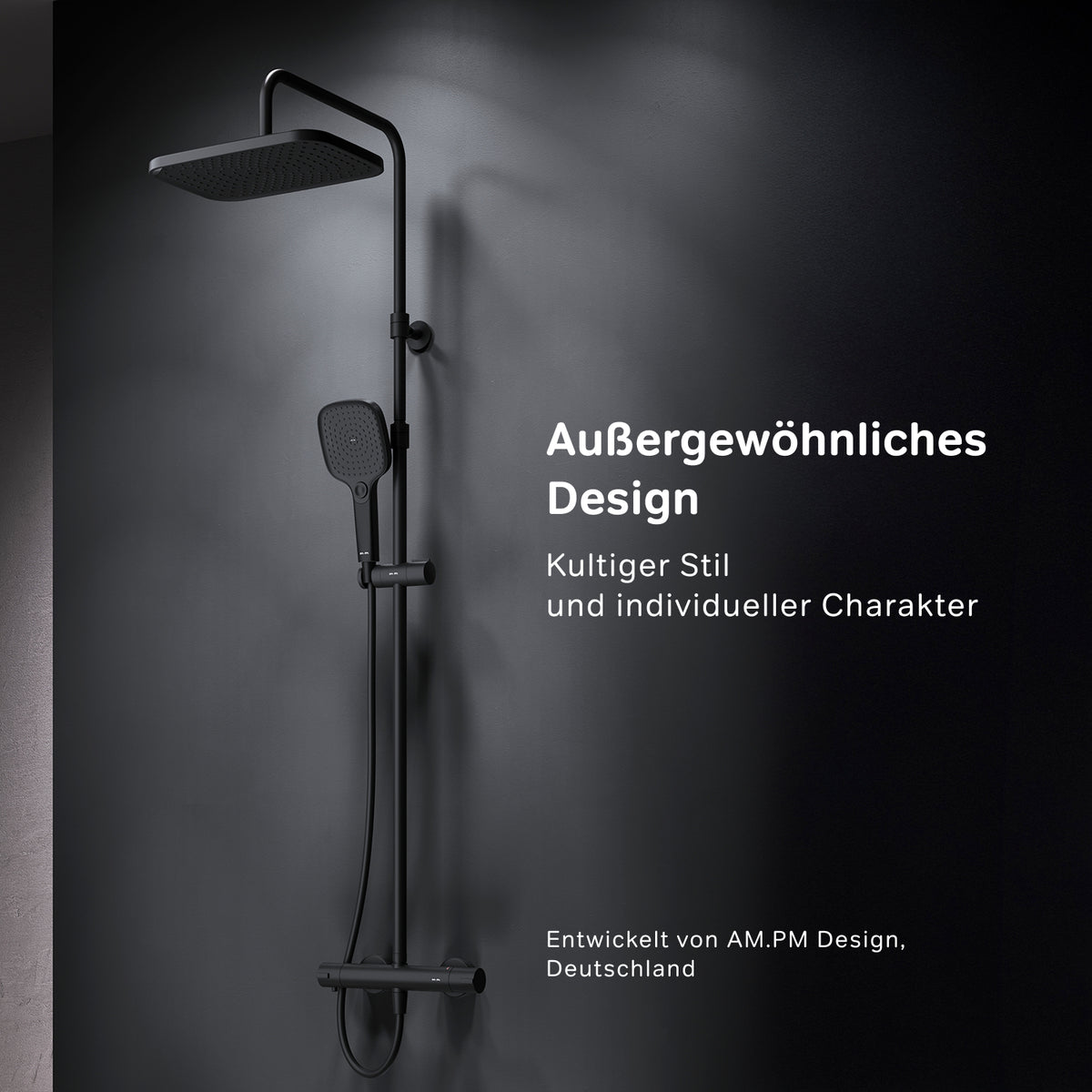 Duschsystem Play mit Thermostat und Regendusche, Schwarz – F078W422