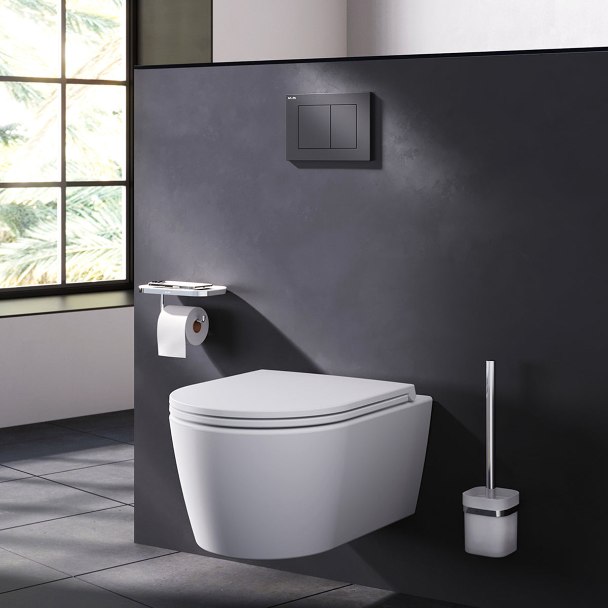 Ensemble WC complet Spike avec bâti-support suspendu et plaque de commande noire–IIS90238. PA1900