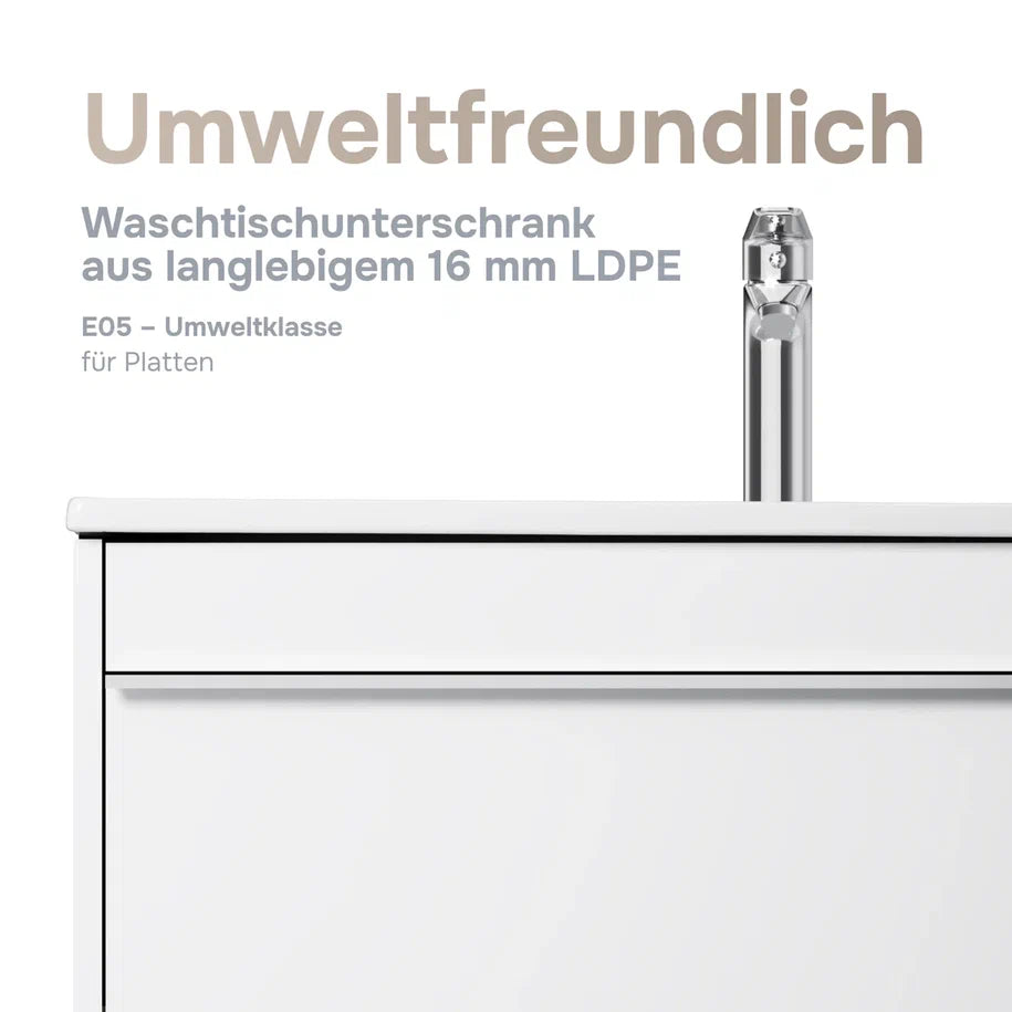 Ensemble de meubles de salle de bains avec lavabo et miroir rond à LED, 80 cm, 2 tiroirs, blanc brillant–MTA0802WGCMO4