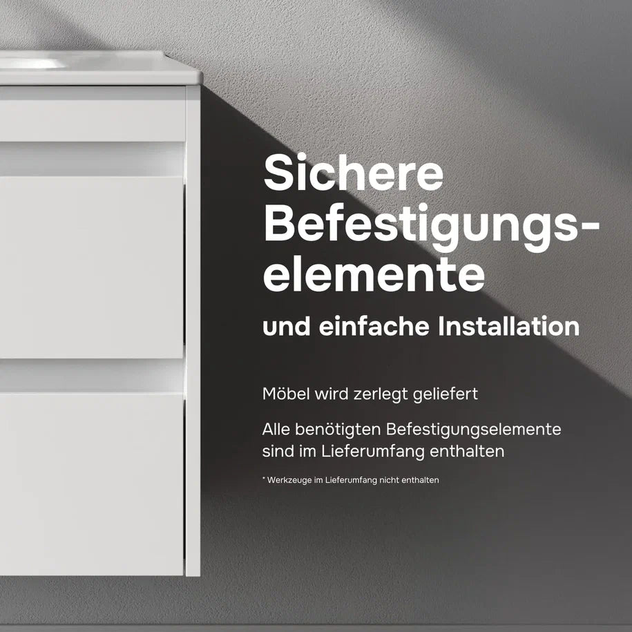 Ensemble de meubles de salle de bains avec lavabo et miroir rond à LED, 80 cm, 2 tiroirs, blanc brillant–MPA0802WGCMO4