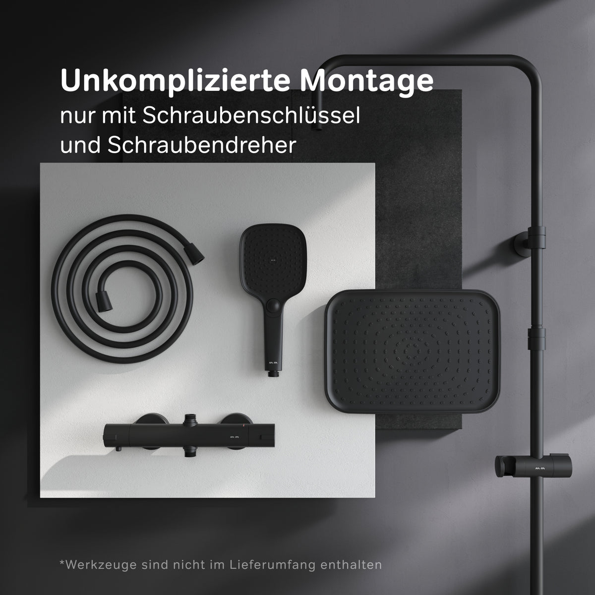 Duschsystem Play mit Thermostat und Regendusche, Schwarz – F078W422