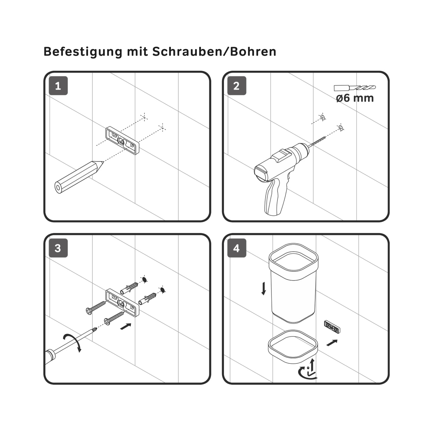 A8F34322 Zahnbürstenhalter Func Zahnputzbecher mit Wandhalterung, Schwarz