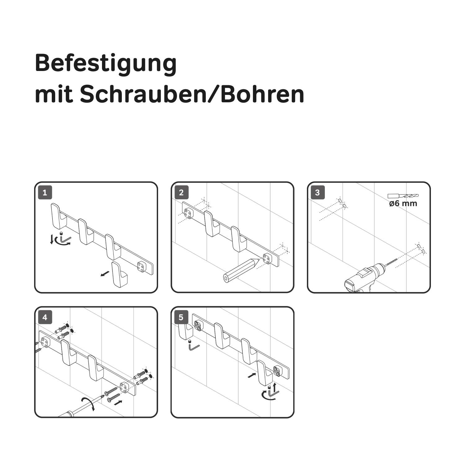 A8F35922 Handtuchhaken Func Handtuchhaken-Set Wandhaken, Schwarz