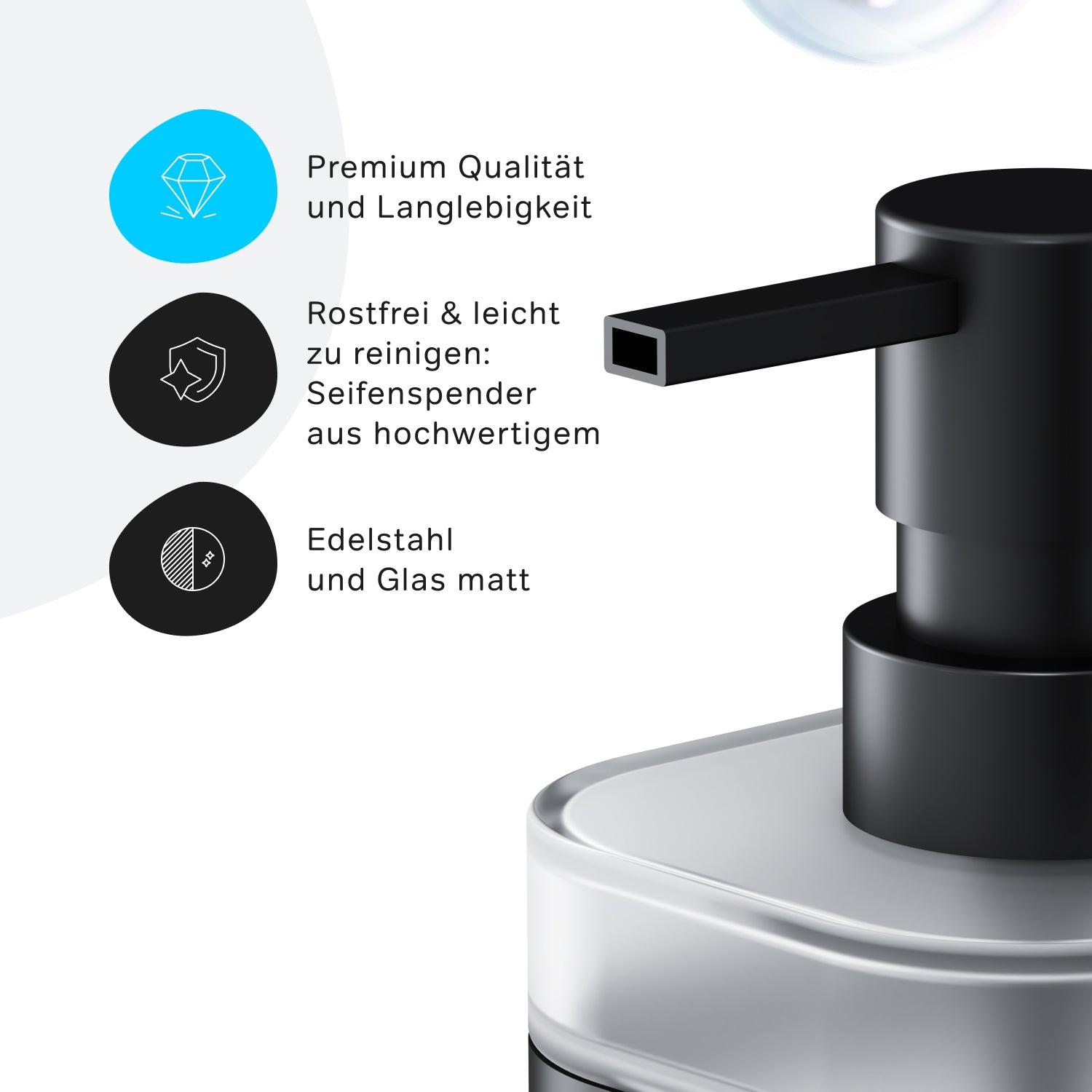 A8F36922 Seifenspender Func Flüssigseifenspender aus Glas mit Wandhalterung, Schwarz ampm-store.de