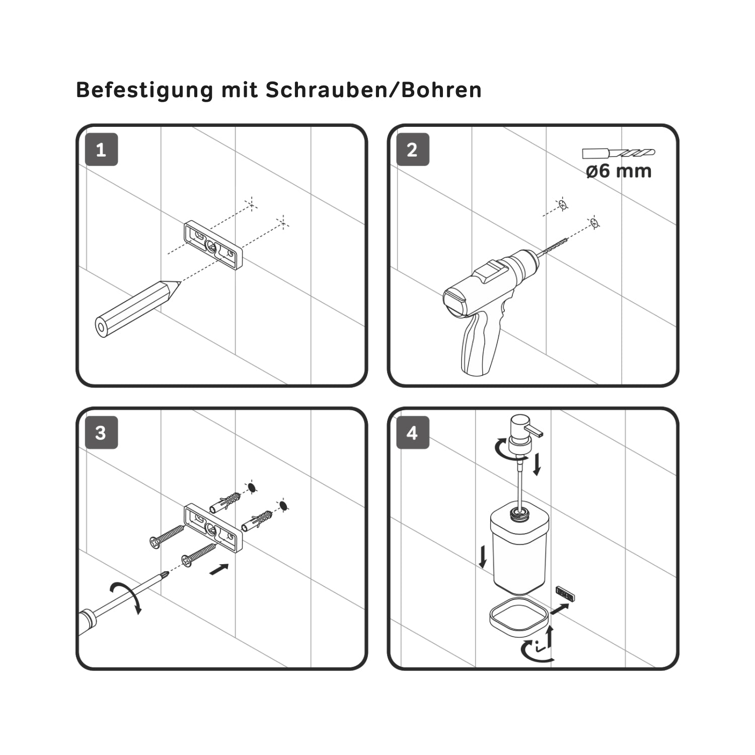 A8F36922 Seifenspender Func Flüssigseifenspender aus Glas mit Wandhalterung, Schwarz ampm-store.de