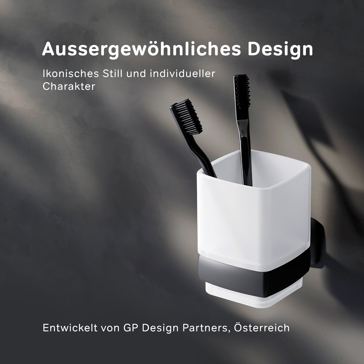 AGA34322 Zahnbürstenhalter Gem Zahnputzbecher mit Wandhalterung, Schwarz ampm-store.de