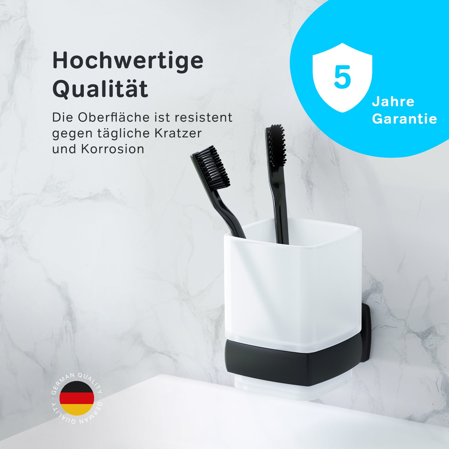 AGA34322 Zahnbürstenhalter Gem Zahnputzbecher mit Wandhalterung, Schwarz ampm-store.de