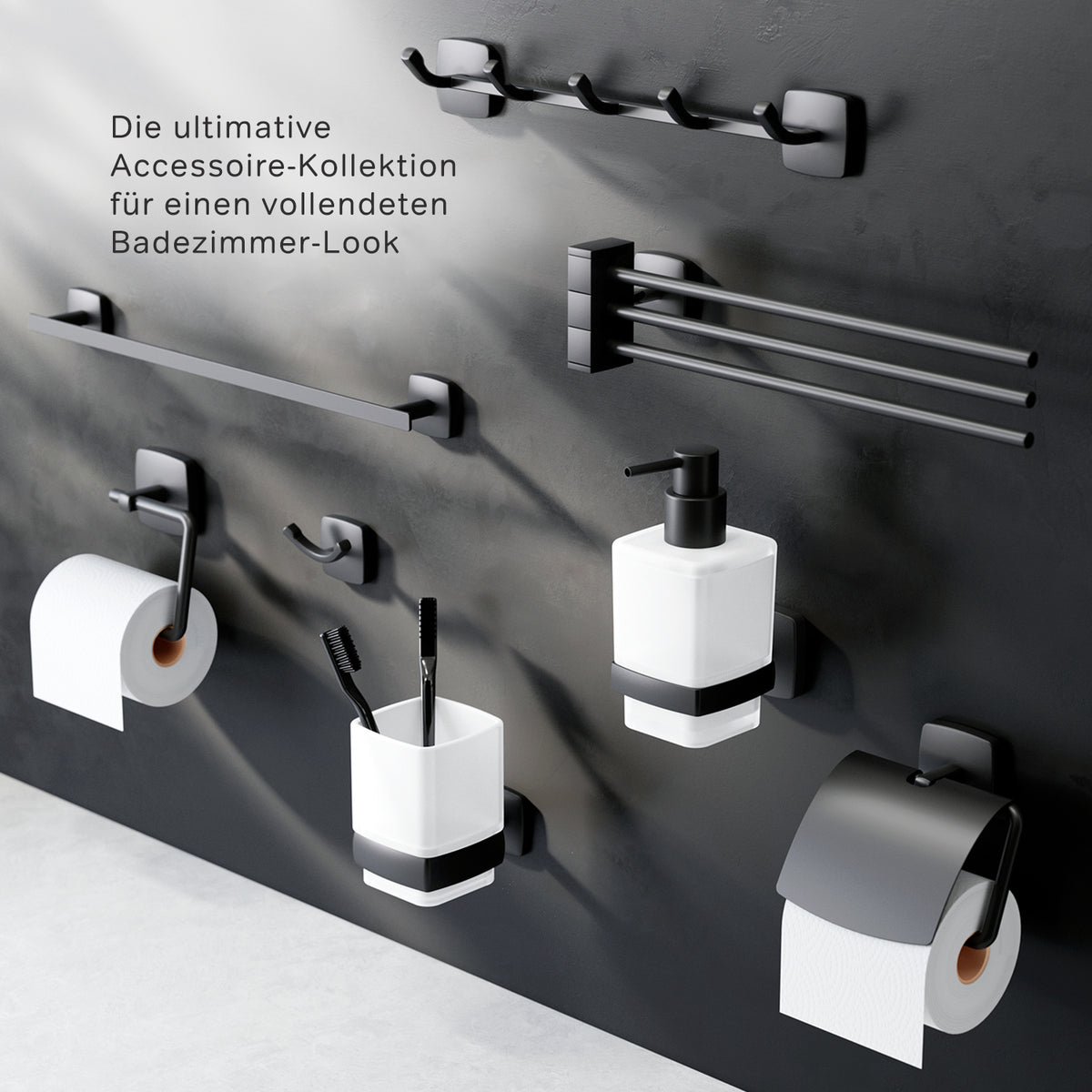 AGA34322 Zahnbürstenhalter Gem Zahnputzbecher mit Wandhalterung, Schwarz ampm-store.de