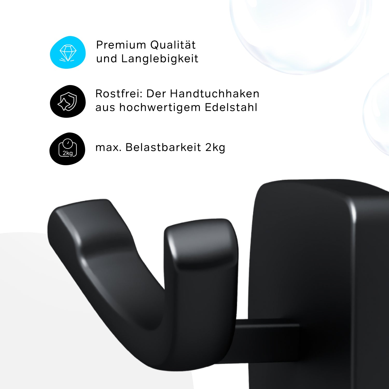 AGA35622 Handtuchhaken Gem Doppelhaken für Handtücher Wandhaken, Schwarz ampm-store.de