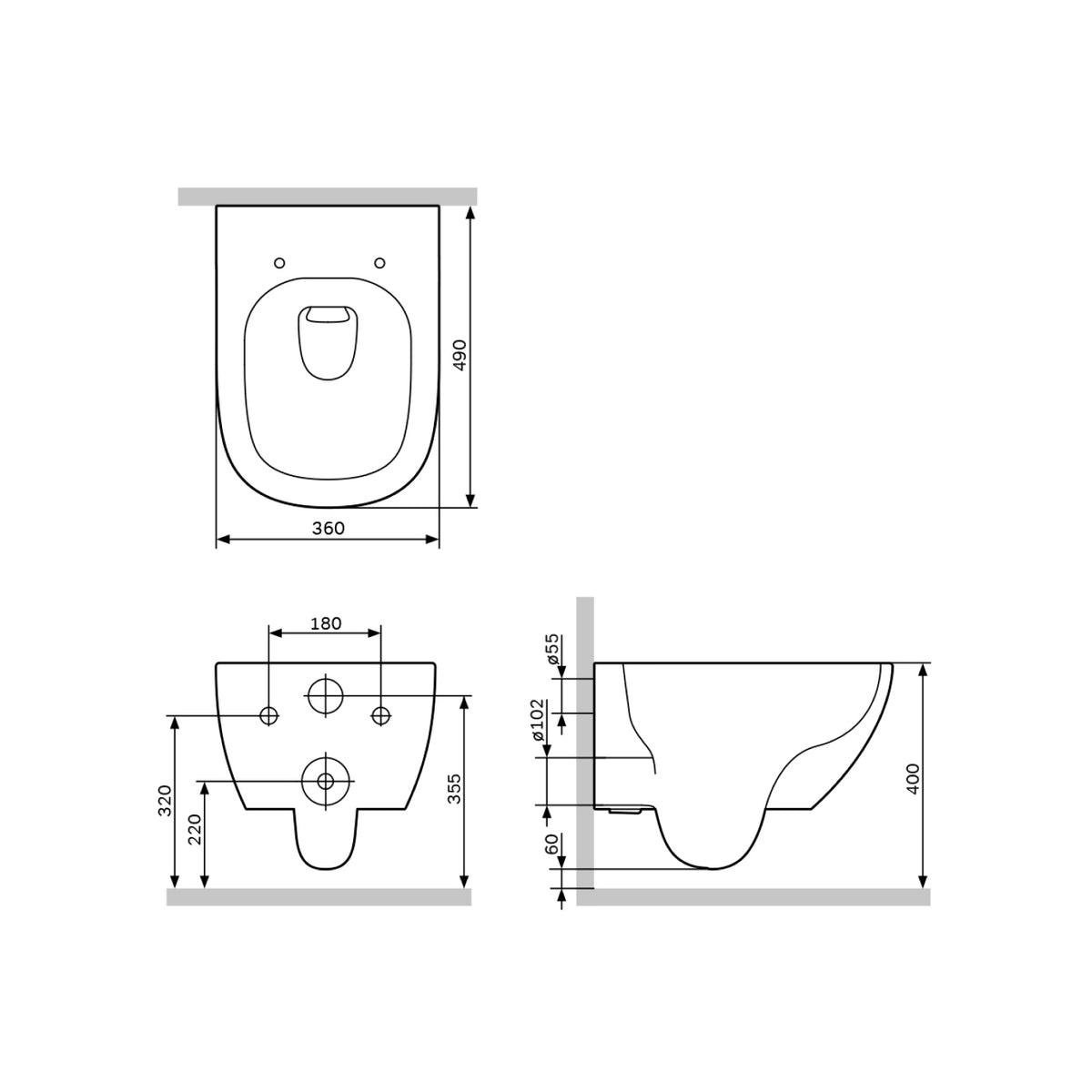 WC suspendu Above AquaSpin sans bride avec abattant–CAB1900PSC