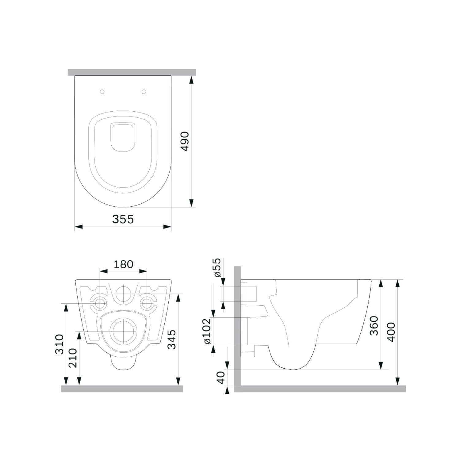 CFA1902PSC WC suspendu avec abattant, WC à chasse d'eau profonde Func AquaSpin, WC suspendu sans bride avec couvercle