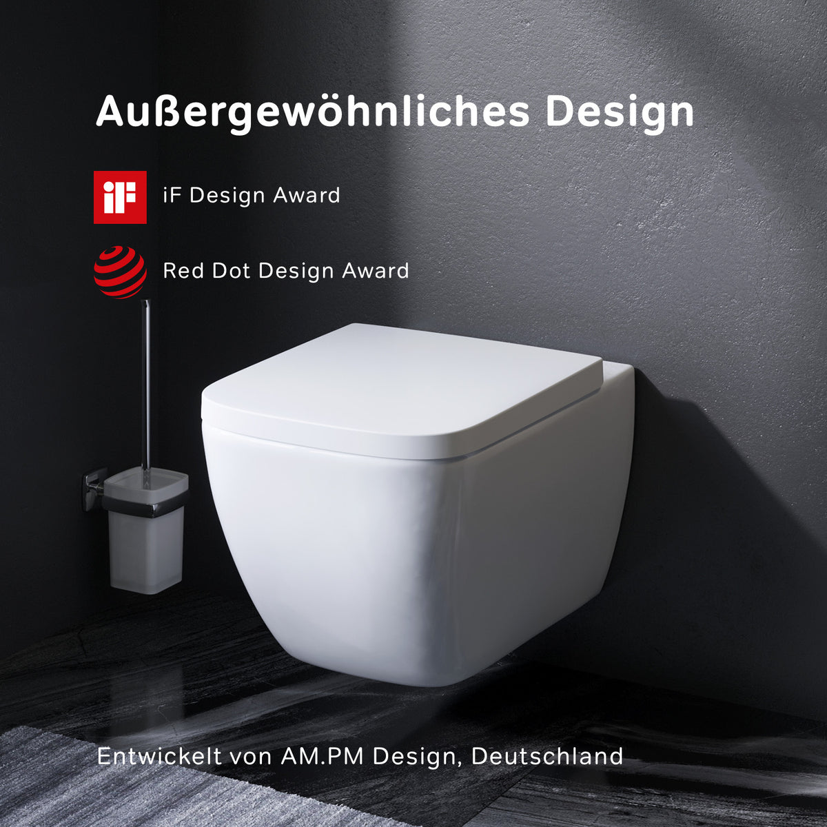 CGA1700SC Wand-WC mit Sitz Gem FlashClean Tiefspül-WC Spülrandlos Hänge WC mit Toilettendeckel ampm-store.de