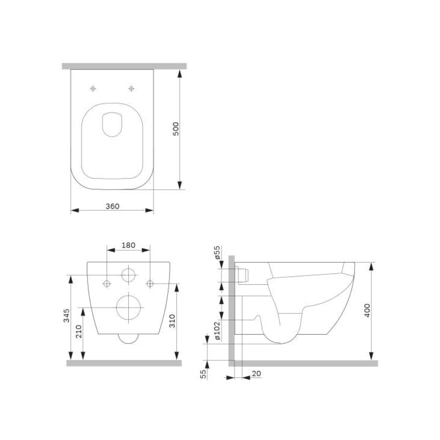 CGA1901PSC Wand-WC mit Sitz Gem AquaSpin Tiefspül-WC Spülrandlos Hänge WC mit Toilettendeckel
