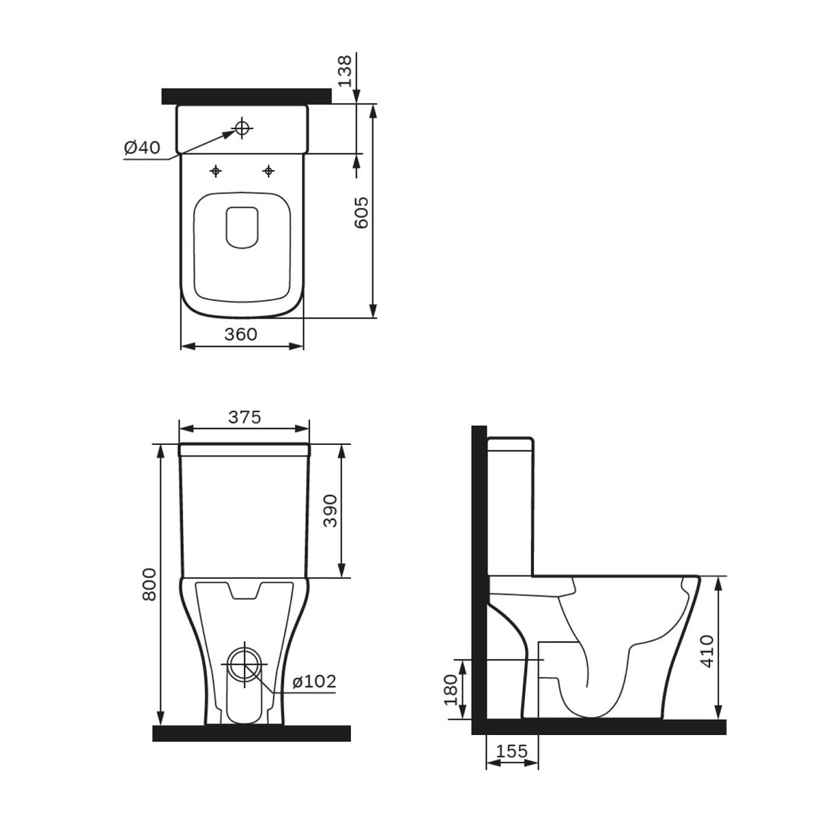 WC sur pied Gem avec sortie murale horizontale (PK) , sans bride et abattant à fermeture amortie–CGA8601PSC