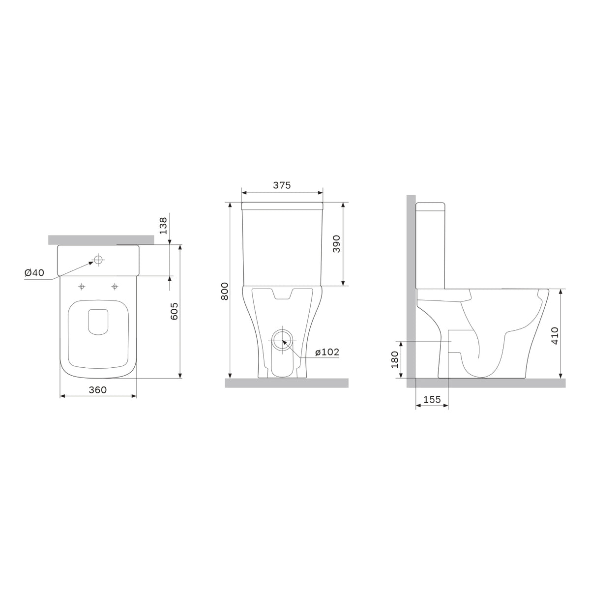 WC sur pied Gem avec sortie murale horizontale (PK) , sans bride et abattant à fermeture amortie–CGA8601PSC