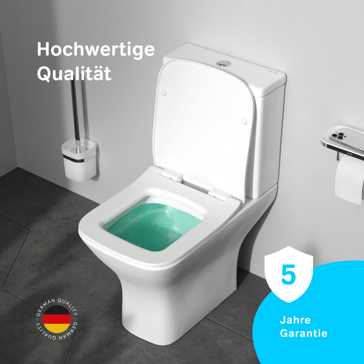 WC sur pied Gem avec sortie murale horizontale (PK) , sans bride et abattant à fermeture amortie–CGA8601PSC