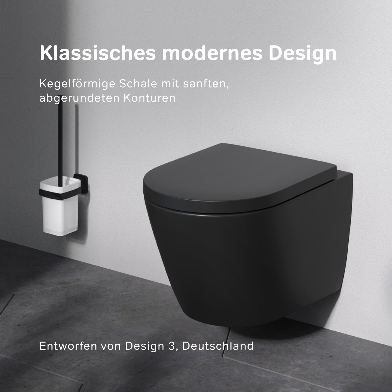 CNA1901PMBSC Wand-WC mit Sitz Flash AquaSpin Tiefspül-WC Spülrandlos Hänge WC mit Toilettendeckel, Schwarz