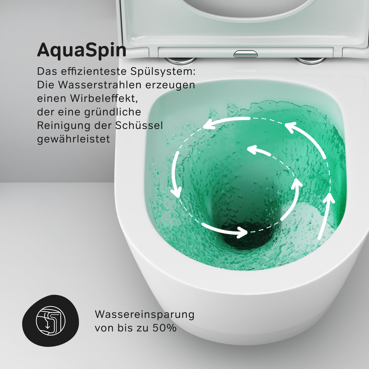 CNA1901PSC Wand-WC mit Sitz Flash AquaSpin Tiefspül-WC Spülrandlos Hänge WC mit Toilettendeckel