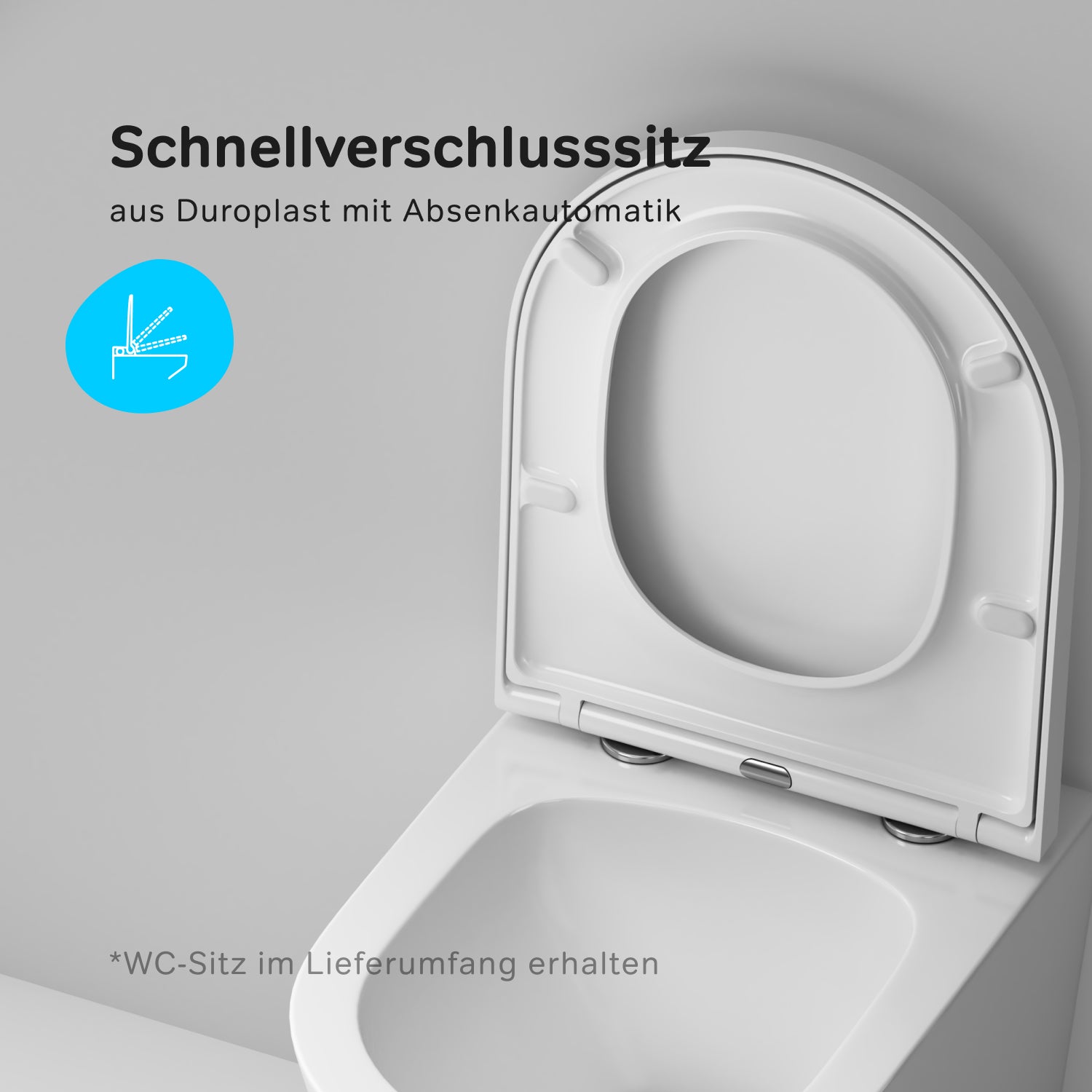 CNA1901PSC Wand-WC mit Sitz Flash AquaSpin Tiefspül-WC Spülrandlos Hänge WC mit Toilettendeckel